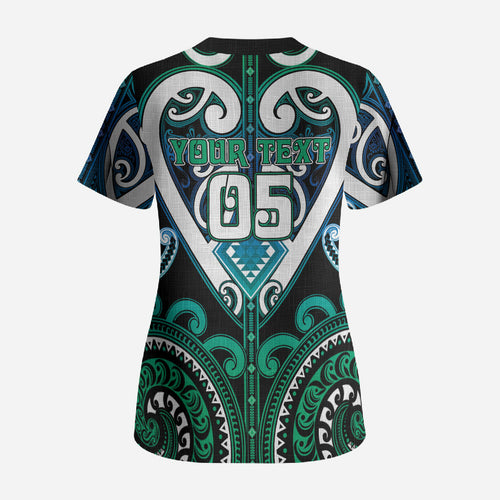 Custom Aotearoa Ngati Ranginui Scrub Top Maori Tribal Pattern