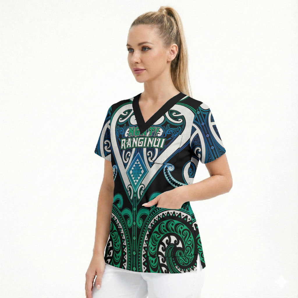 Custom Aotearoa Ngati Ranginui Scrub Top Maori Tribal Pattern