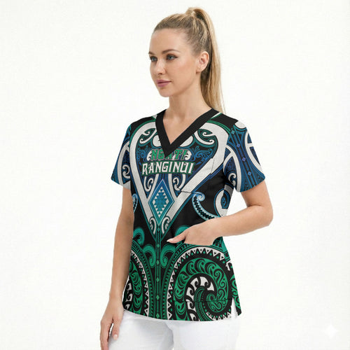 Custom Aotearoa Ngati Ranginui Scrub Top Maori Tribal Pattern