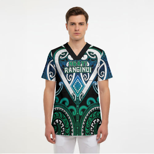 Custom Aotearoa Ngati Ranginui Scrub Top Maori Tribal Pattern