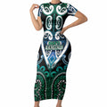 Custom Aotearoa Ngati Ranginui Short Sleeve Bodycon Dress Maori Tribal Pattern