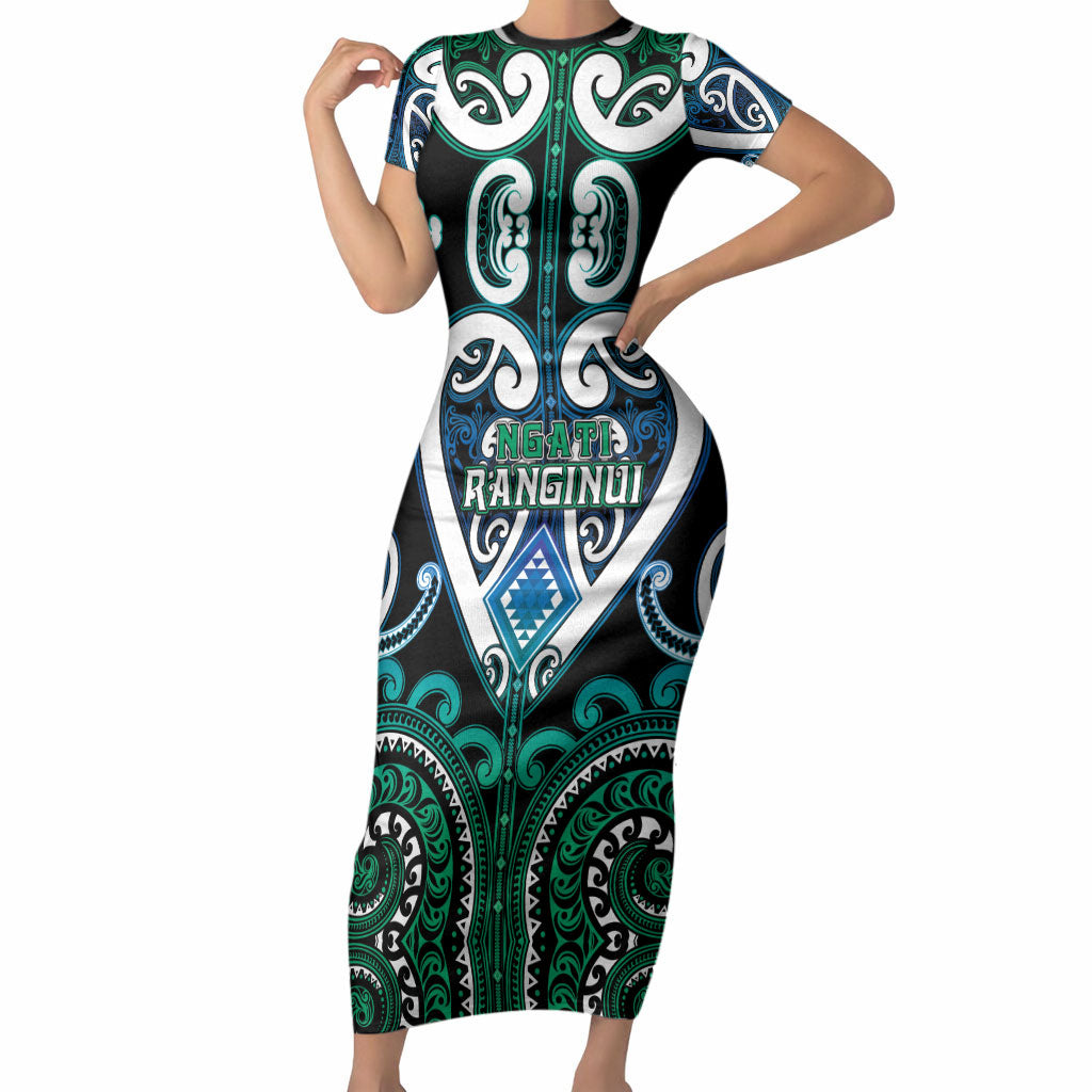 Custom Aotearoa Ngati Ranginui Short Sleeve Bodycon Dress Maori Tribal Pattern