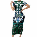 Custom Aotearoa Ngati Ranginui Short Sleeve Bodycon Dress Maori Tribal Pattern