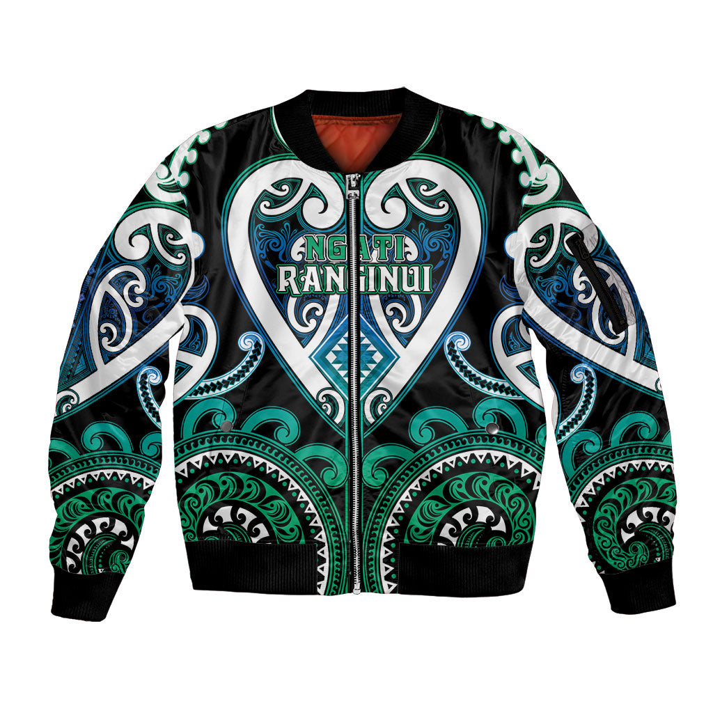 Custom Aotearoa Ngati Ranginui Sleeve Zip Bomber Jacket Maori Tribal Pattern