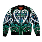Custom Aotearoa Ngati Ranginui Sleeve Zip Bomber Jacket Maori Tribal Pattern