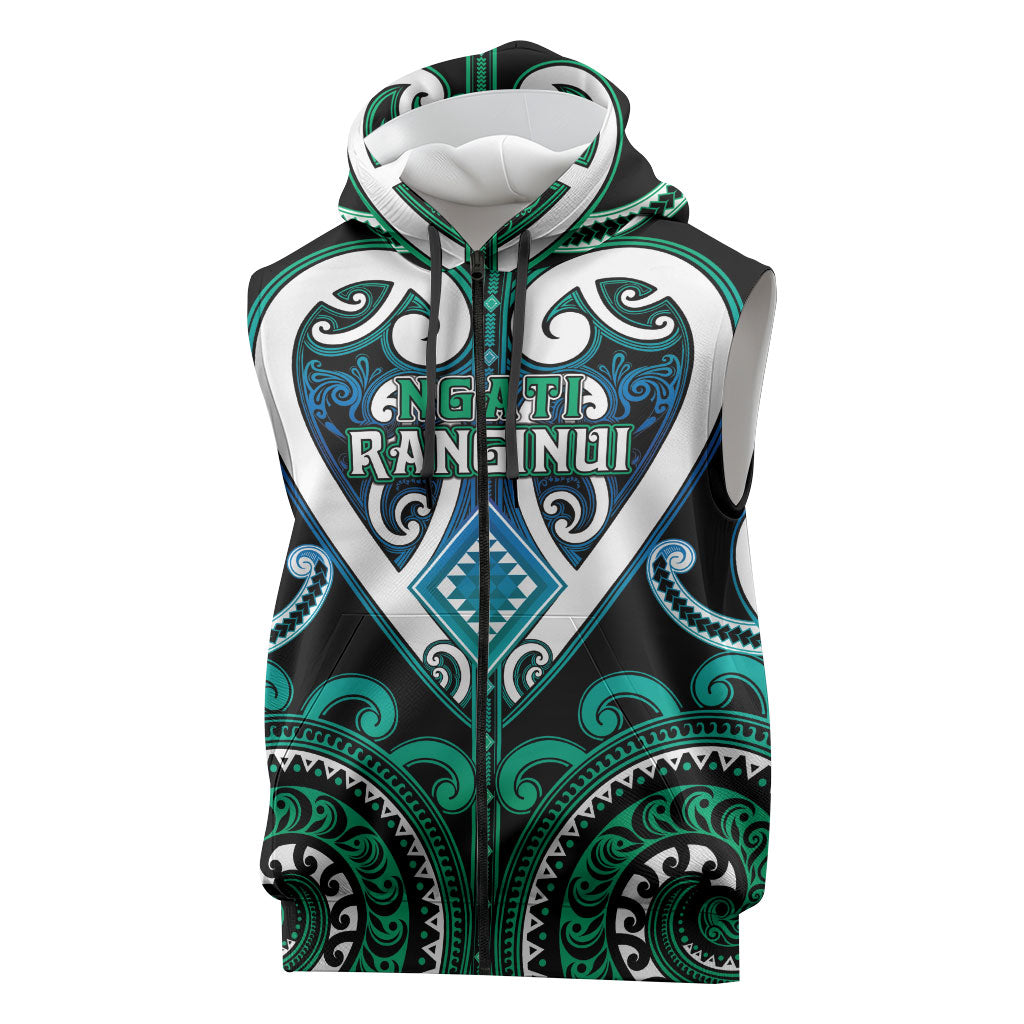 Custom Aotearoa Ngati Ranginui Sleeveless Zip Hoodie Maori Tribal Pattern