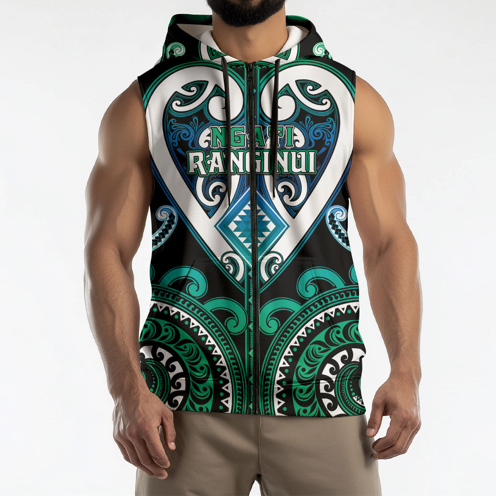 Custom Aotearoa Ngati Ranginui Sleeveless Zip Hoodie Maori Tribal Pattern