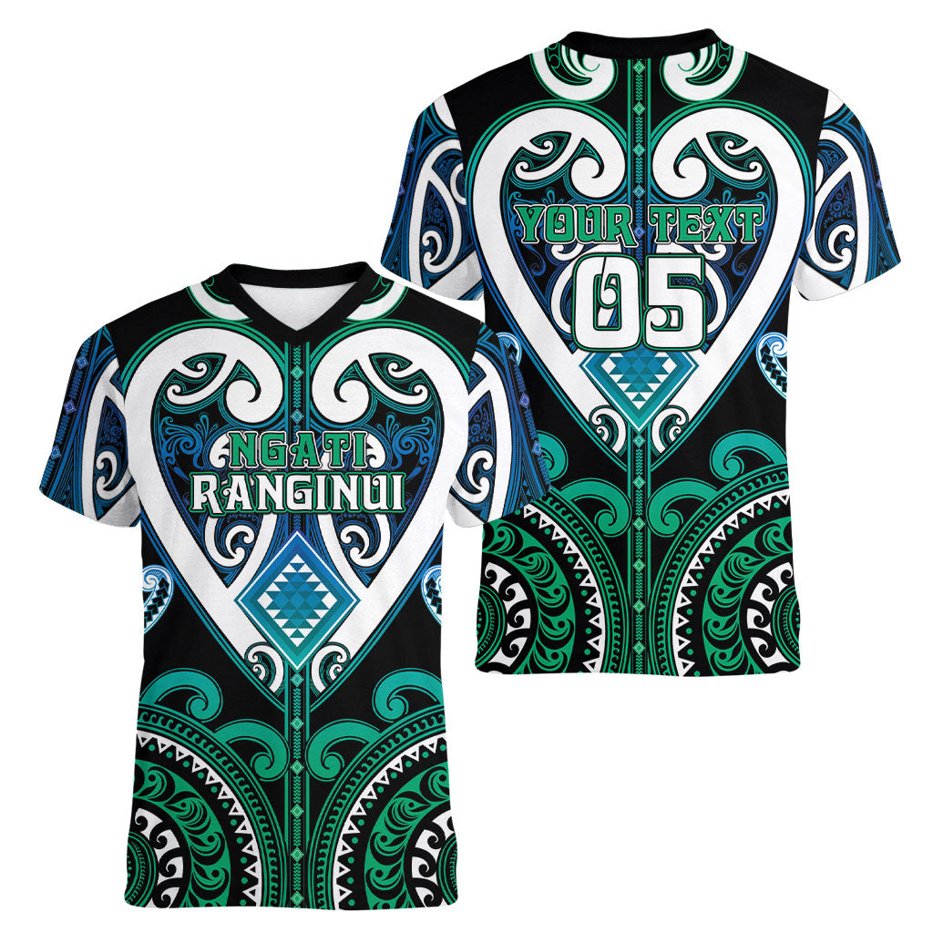 Custom Aotearoa Ngati Ranginui Women V-Neck T-Shirt Maori Tribal Pattern