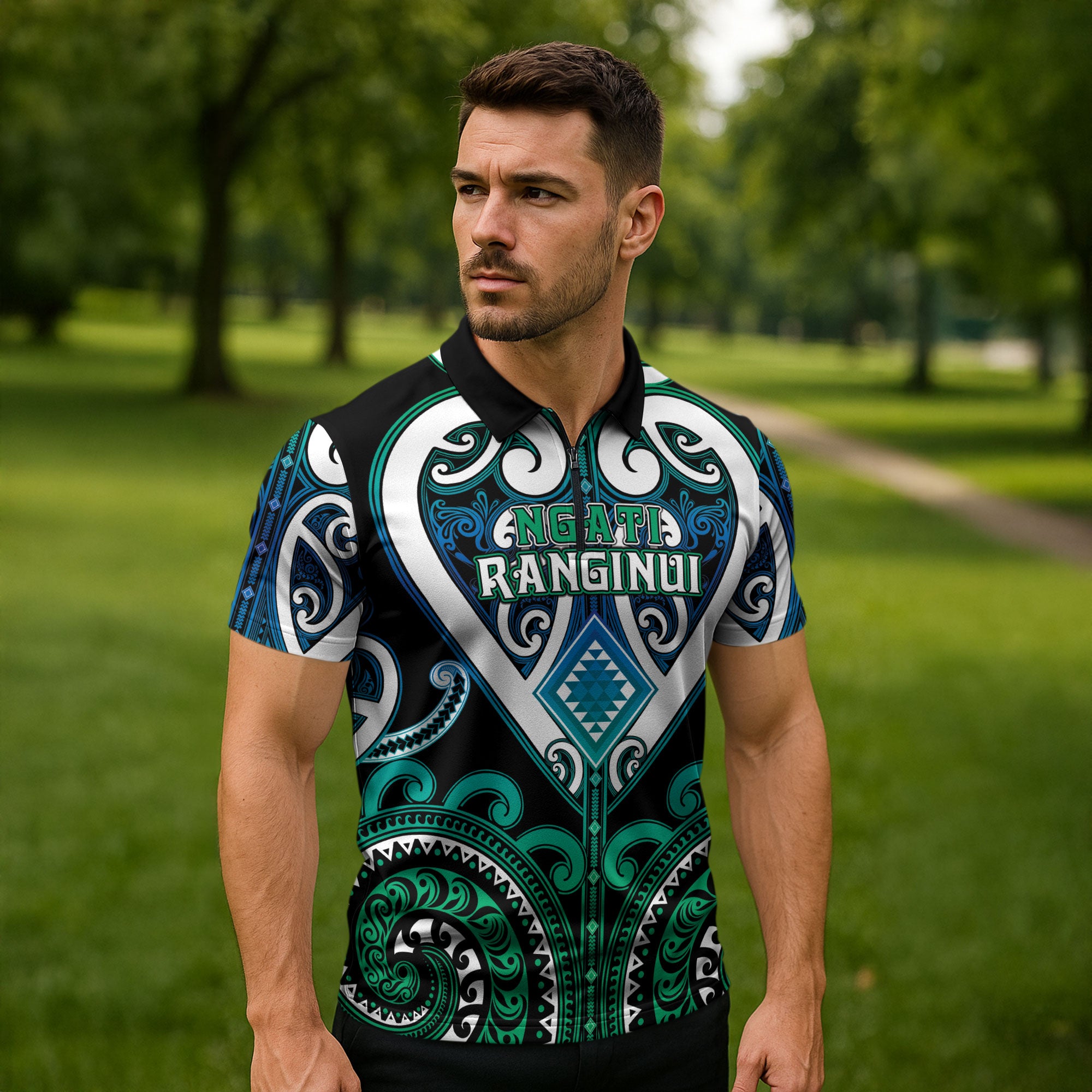 Custom Aotearoa Ngati Ranginui Zipper Polo Shirt Maori Tribal Pattern