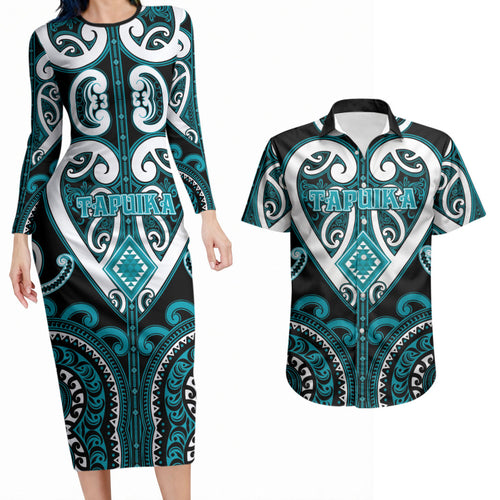 Custom Aotearoa Tapuika Couples Matching Long Sleeve Bodycon Dress and Hawaiian Shirt Maori Tribal Pattern