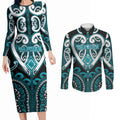 Custom Aotearoa Tapuika Couples Matching Long Sleeve Bodycon Dress and Long Sleeve Button Shirt Maori Tribal Pattern