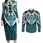 Custom Aotearoa Tapuika Couples Matching Long Sleeve Bodycon Dress and Long Sleeve Button Shirt Maori Tribal Pattern