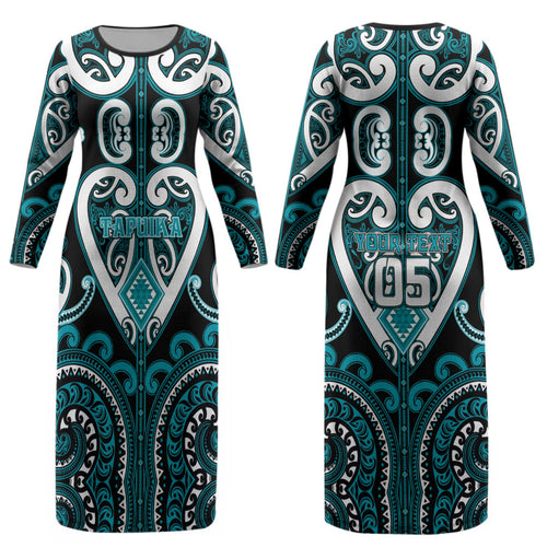 Custom Aotearoa Tapuika Couples Matching Long Sleeve Bodycon Dress and Long Sleeve Button Shirt Maori Tribal Pattern