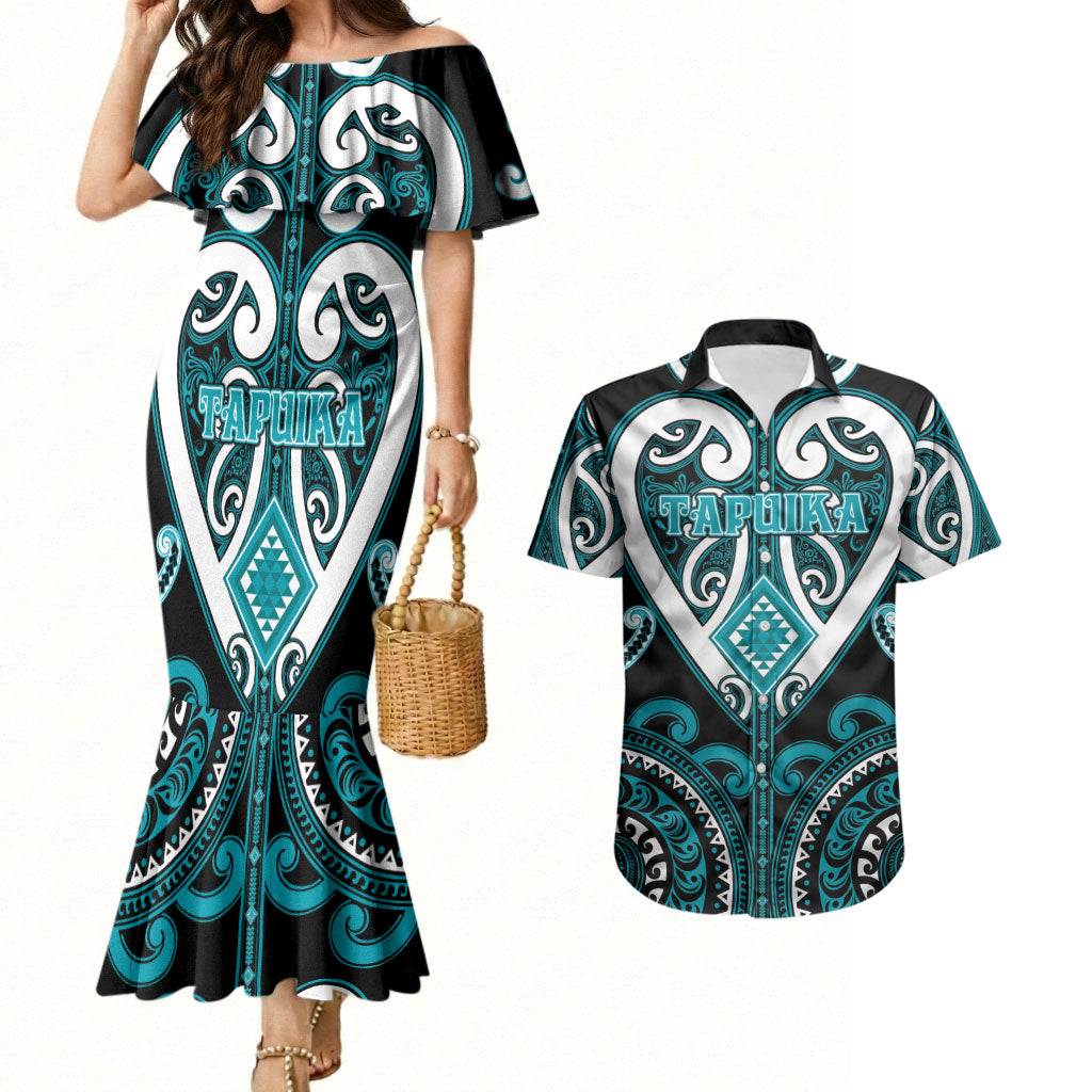 Custom Aotearoa Tapuika Couples Matching Mermaid Dress and Hawaiian Shirt Maori Tribal Pattern