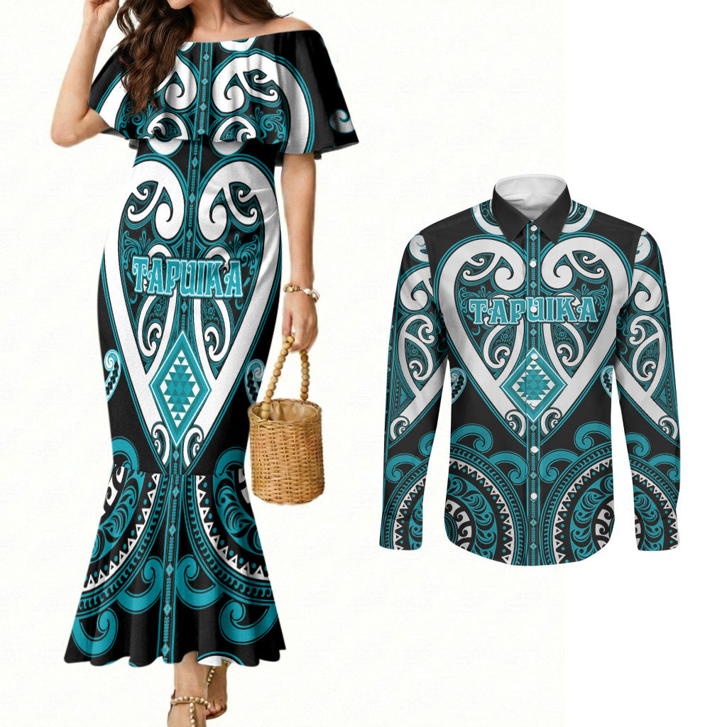Custom Aotearoa Tapuika Couples Matching Mermaid Dress and Long Sleeve Button Shirt Maori Tribal Pattern
