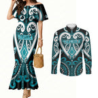 Custom Aotearoa Tapuika Couples Matching Mermaid Dress and Long Sleeve Button Shirt Maori Tribal Pattern