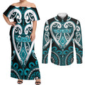 Custom Aotearoa Tapuika Couples Matching Off Shoulder Maxi Dress and Long Sleeve Button Shirt Maori Tribal Pattern