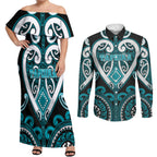 Custom Aotearoa Tapuika Couples Matching Off Shoulder Maxi Dress and Long Sleeve Button Shirt Maori Tribal Pattern