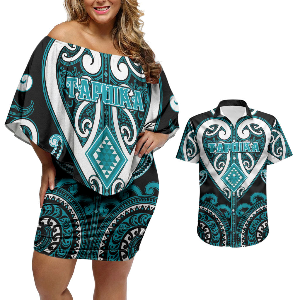 Custom Aotearoa Tapuika Couples Matching Off Shoulder Short Dress and Hawaiian Shirt Maori Tribal Pattern