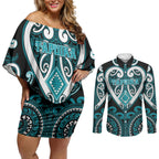 Custom Aotearoa Tapuika Couples Matching Off Shoulder Short Dress and Long Sleeve Button Shirt Maori Tribal Pattern