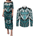 Custom Aotearoa Tapuika Couples Matching Puletasi and Long Sleeve Button Shirt Maori Tribal Pattern
