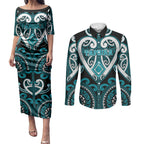 Custom Aotearoa Tapuika Couples Matching Puletasi and Long Sleeve Button Shirt Maori Tribal Pattern