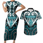 Custom Aotearoa Tapuika Couples Matching Short Sleeve Bodycon Dress and Hawaiian Shirt Maori Tribal Pattern