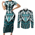 Custom Aotearoa Tapuika Couples Matching Short Sleeve Bodycon Dress and Long Sleeve Button Shirt Maori Tribal Pattern