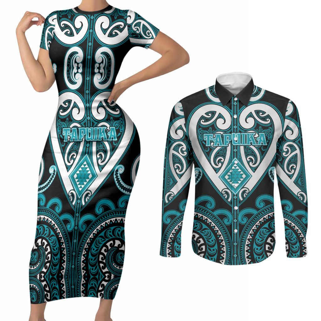 Custom Aotearoa Tapuika Couples Matching Short Sleeve Bodycon Dress and Long Sleeve Button Shirt Maori Tribal Pattern