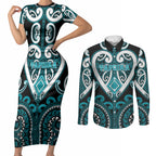 Custom Aotearoa Tapuika Couples Matching Short Sleeve Bodycon Dress and Long Sleeve Button Shirt Maori Tribal Pattern