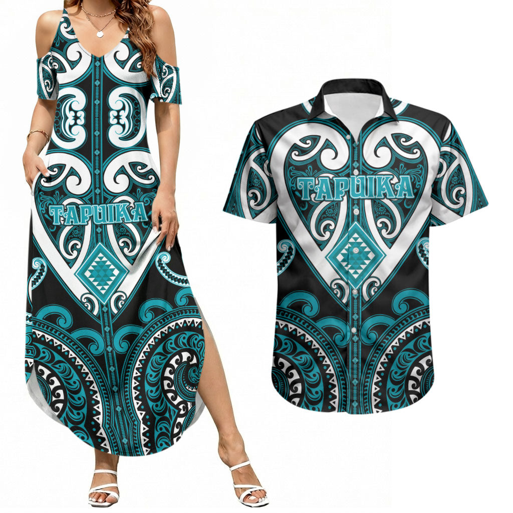 Custom Aotearoa Tapuika Couples Matching Summer Maxi Dress and Hawaiian Shirt Maori Tribal Pattern