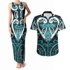 Custom Aotearoa Tapuika Couples Matching Tank Maxi Dress and Hawaiian Shirt Maori Tribal Pattern
