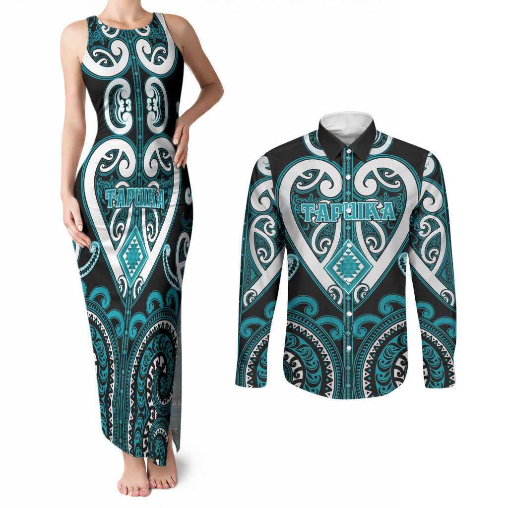 Custom Aotearoa Tapuika Couples Matching Tank Maxi Dress and Long Sleeve Button Shirt Maori Tribal Pattern
