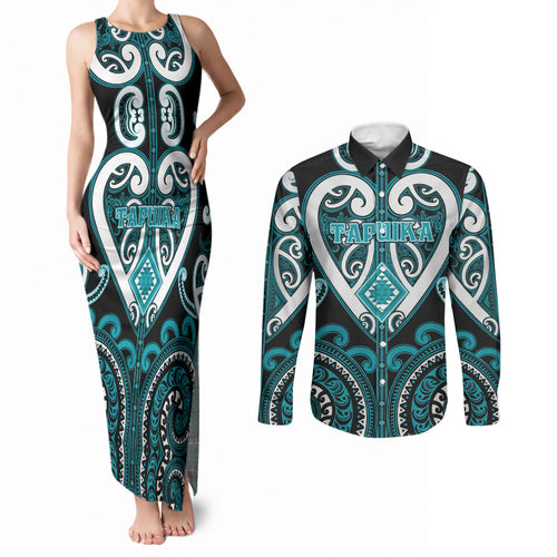 Custom Aotearoa Tapuika Couples Matching Tank Maxi Dress and Long Sleeve Button Shirt Maori Tribal Pattern