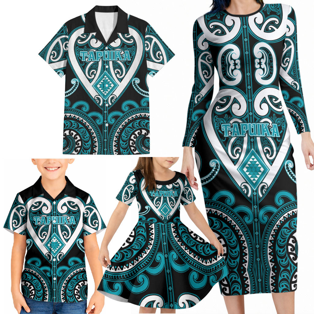 Custom Aotearoa Tapuika Family Matching Long Sleeve Bodycon Dress and Hawaiian Shirt Maori Tribal Pattern