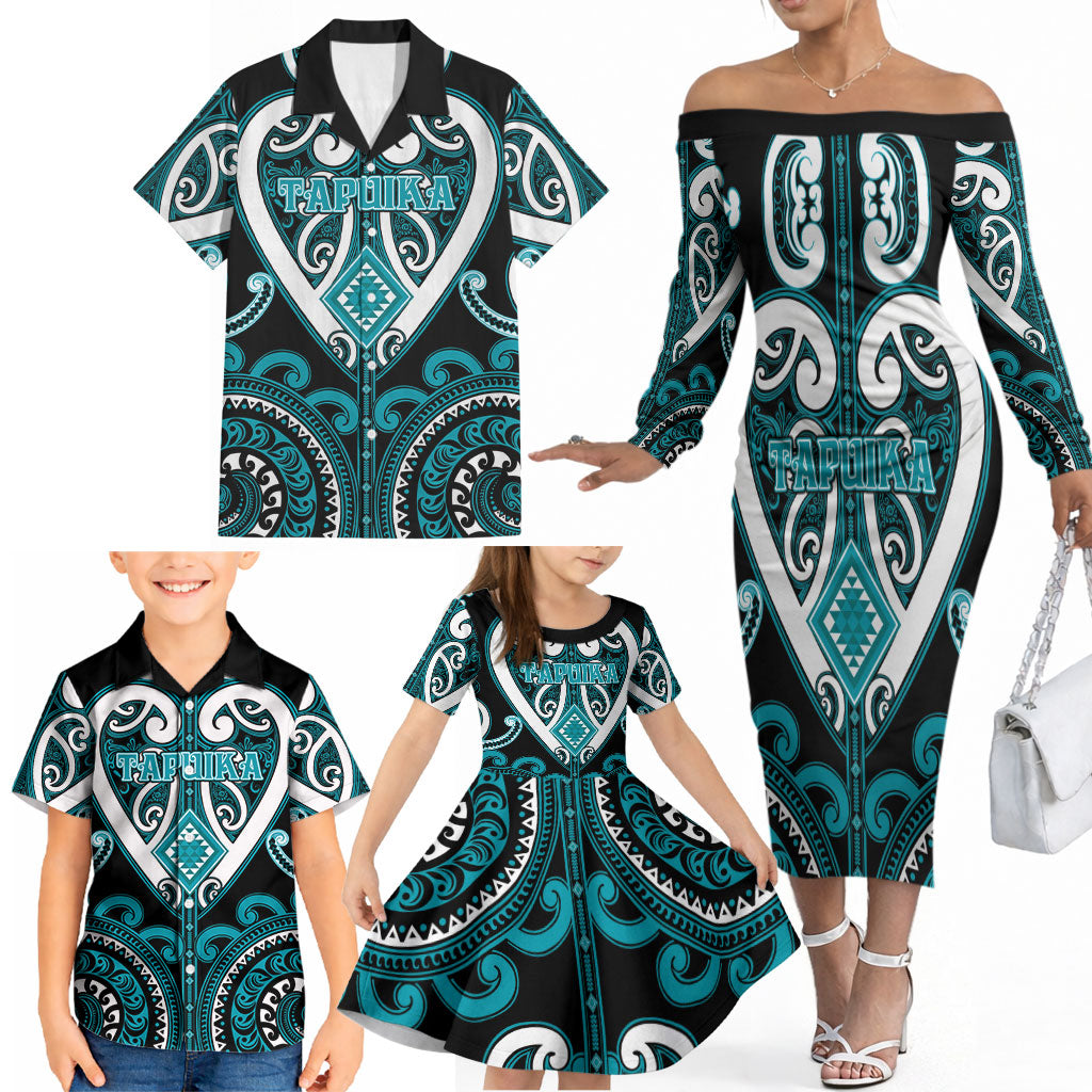 Custom Aotearoa Tapuika Family Matching Off The Shoulder Long Sleeve Dress and Hawaiian Shirt Maori Tribal Pattern