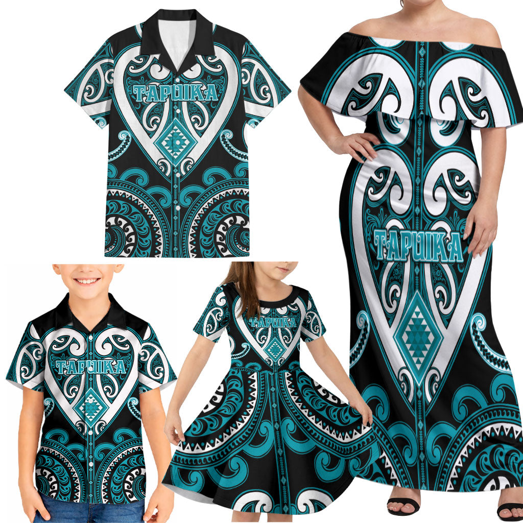 Custom Aotearoa Tapuika Family Matching Off Shoulder Maxi Dress and Hawaiian Shirt Maori Tribal Pattern