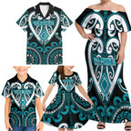 Custom Aotearoa Tapuika Family Matching Off Shoulder Maxi Dress and Hawaiian Shirt Maori Tribal Pattern