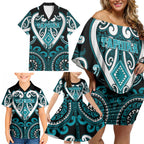 Custom Aotearoa Tapuika Family Matching Off Shoulder Short Dress and Hawaiian Shirt Maori Tribal Pattern