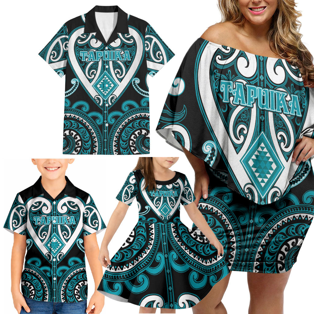Custom Aotearoa Tapuika Family Matching Off Shoulder Short Dress and Hawaiian Shirt Maori Tribal Pattern