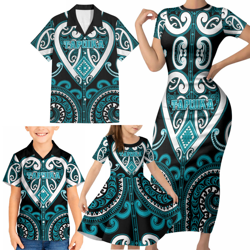 Custom Aotearoa Tapuika Family Matching Short Sleeve Bodycon Dress and Hawaiian Shirt Maori Tribal Pattern