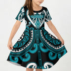 Custom Aotearoa Tapuika Kid Short Sleeve Dress Maori Tribal Pattern