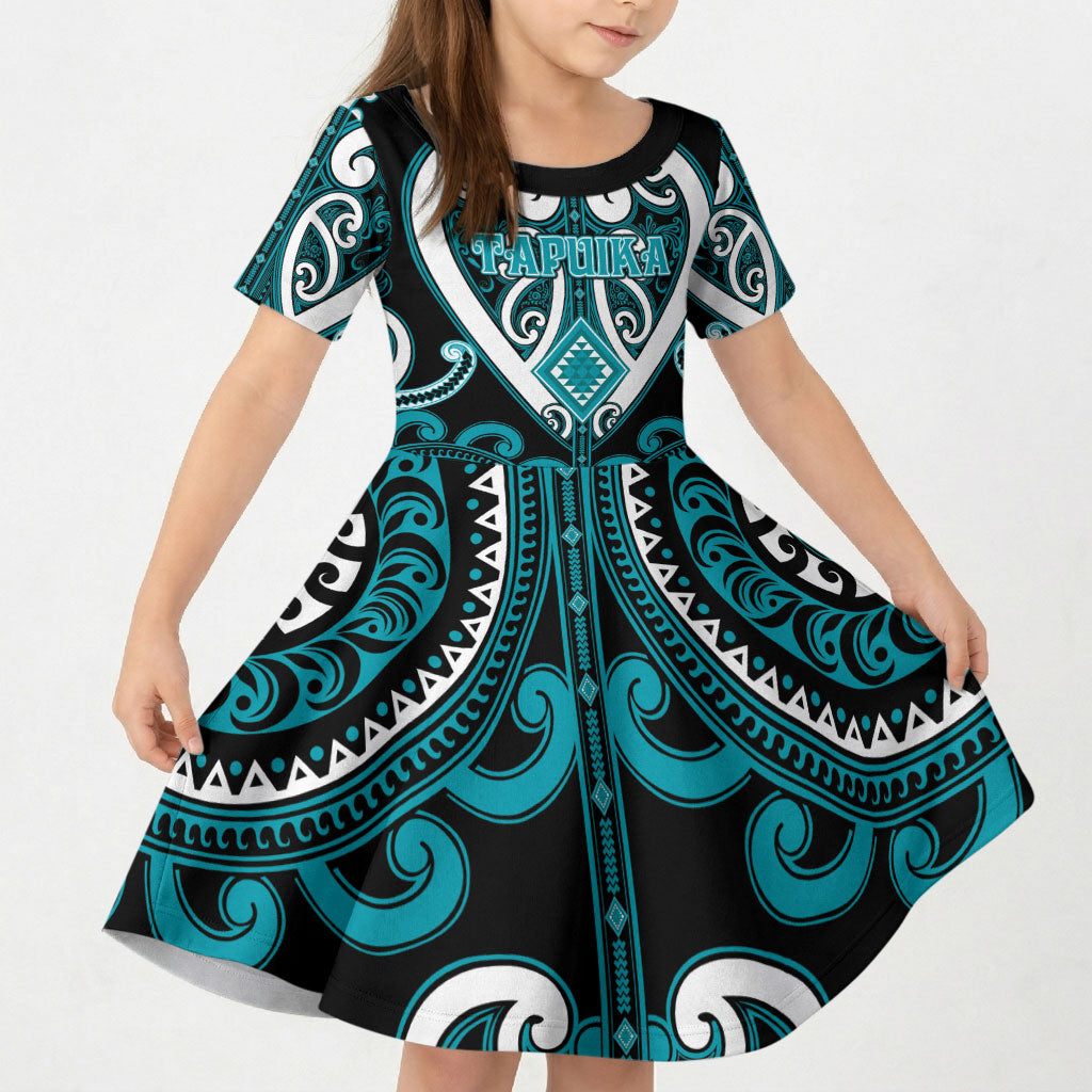 Custom Aotearoa Tapuika Kid Short Sleeve Dress Maori Tribal Pattern