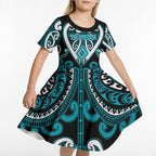 Custom Aotearoa Tapuika Kid Short Sleeve Dress Maori Tribal Pattern