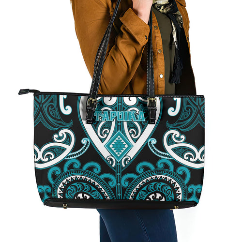 Aotearoa Tapuika Leather Tote Bag Maori Tribal Pattern