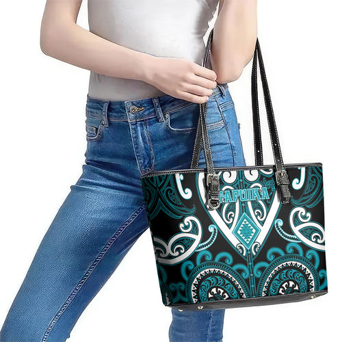 Aotearoa Tapuika Leather Tote Bag Maori Tribal Pattern