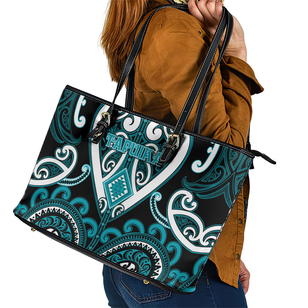Aotearoa Tapuika Leather Tote Bag Maori Tribal Pattern