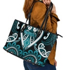 Aotearoa Tapuika Leather Tote Bag Maori Tribal Pattern