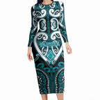 Custom Aotearoa Tapuika Long Sleeve Bodycon Dress Maori Tribal Pattern