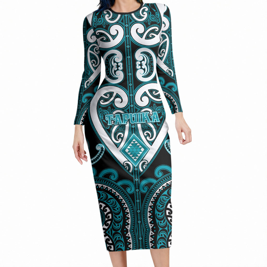 Custom Aotearoa Tapuika Long Sleeve Bodycon Dress Maori Tribal Pattern